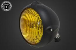 5.75インチビンテージヘッドライト(オールマットブラック)クラシックレンズ仕様(イエロー)+各種ステーSET