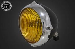 5.75インチビンテージヘッドライト(ポリッシュリム/マットブラックボディ)クラシックレンズ仕様(イエロー)+各種ステーSET