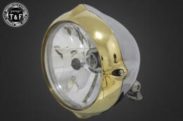 5.75インチビンテージヘッドライト(真鍮リム/ポリッシュボディ)ユーロレンズ仕様(クリアー)+各種ステーSET