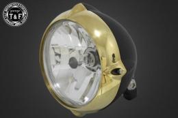 5.75インチビンテージヘッドライト(真鍮リム/マットブラックボディ)ユーロレンズ仕様(クリアー)+各種ステーSET