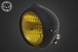 4.5インチビンテージヘッドライト(オールマットブラック)クラシックレンズ仕様(イエロー)+各種ステーSET