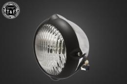 5.75インチビンテージヘッドライト(マットブラックリム/ポリッシュボディ)クラシックレンズ仕様(クリアー)+各種ステーSET