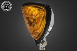 ビンテージトライアングルヘッドライト(ブラックリム/メッキボディ)イエローレンズ仕様+各種ステーSET