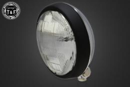 5.75インチプレートヘッドライト(マットブラックリム/メッキボディ)クリアーレンズ仕様+各種ステーSET