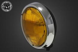 5.75インチプレートヘッドライト(メッキリム/マットブラックボディ)イエローレンズ仕様+各種ステーSET