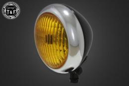 4.5インチトラクターヘッドライト(メッキリム/ブラックボディ)イエローレンズ仕様+各種ステーSET