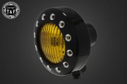 4.5インチドリルドヘッドライト(ブラック)イエローレンズ仕様+各種ステーSET