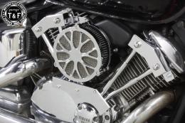 ドラッグスター1100　ラグジュアリーエアクリーナーKITフラワー(メッキ)&プッシュロッドカバー(メッキ)SET